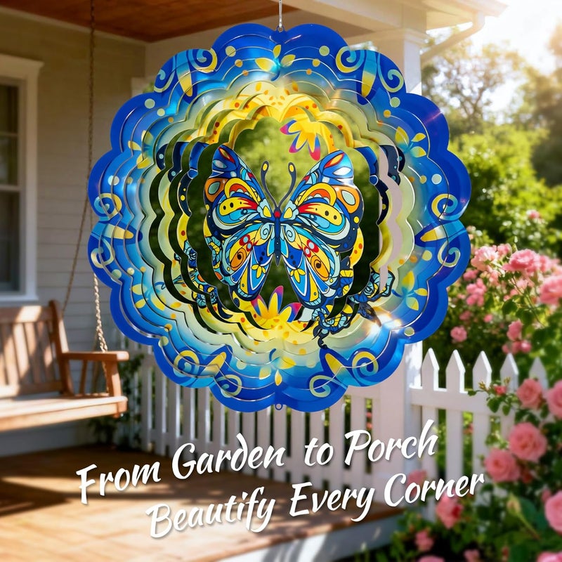 SUNCKET Stainless Steel 3D Butterfly Wind Spinner Garden Yard Patio Porch Decor, Birthday Gifts for Women Mom Grandma, 12 Inch Hanging Wind Spinners Outdoor & Indoor Decoration - Image 3